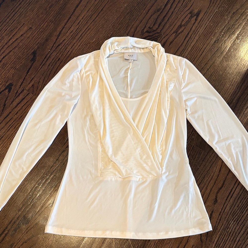 ECI Cream Draped Long Sleeve Blouse